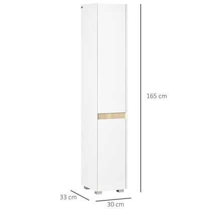Tall Bathroom Column Auxiliary Cabinet with 5 Adjustable Shelves Multi-Purpose Cabinet for Shower Toilet Bedroom 30x33x165 cm White