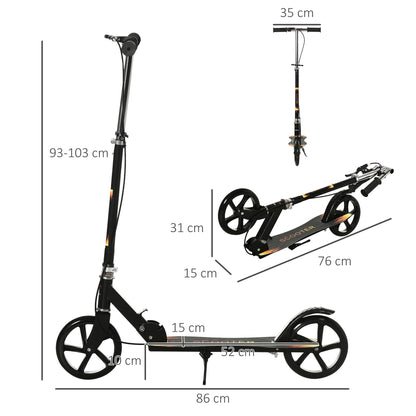 2-Wheel Foldable Scooter for Kids Age 7-14 with Adjustable Handlebar at 3 Levels and Dual Brake - Black