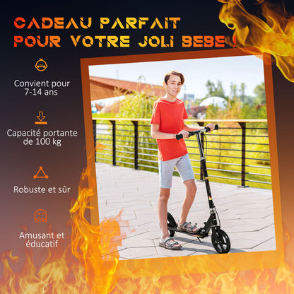 2-Wheel Foldable Scooter for Kids Age 7-14 with Adjustable Handlebar at 3 Levels and Dual Brake - Black