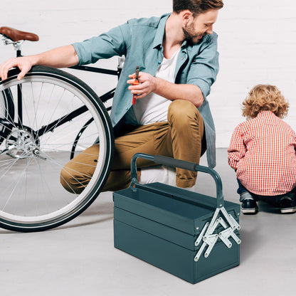 Tool Box Toolbox Assembly Tool Chest Empty Space-saving with 5 Compartments Foldable Stable Steel (SPCC) Dark green 45 x 20 x 34.5 cm