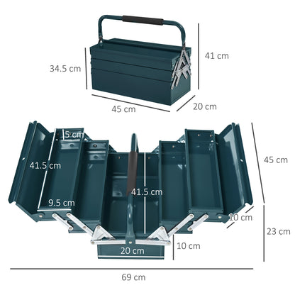 Tool Box Toolbox Assembly Tool Chest Empty Space-saving with 5 Compartments Foldable Stable Steel (SPCC) Dark green 45 x 20 x 34.5 cm