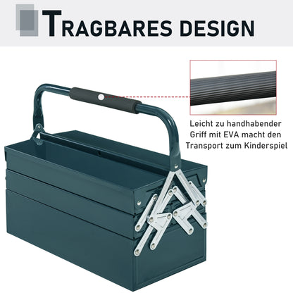 Tool Box Toolbox Assembly Tool Chest Empty Space-saving with 5 Compartments Foldable Stable Steel (SPCC) Dark green 45 x 20 x 34.5 cm