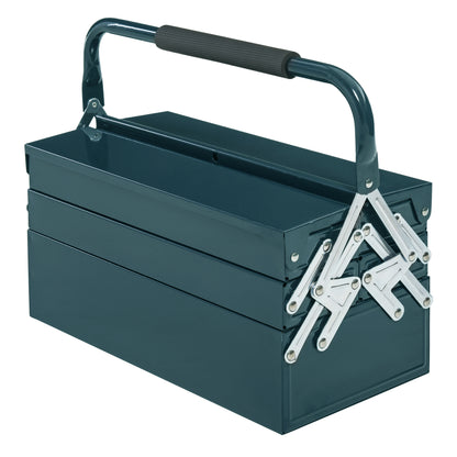 Tool Box Toolbox Assembly Tool Chest Empty Space-saving with 5 Compartments Foldable Stable Steel (SPCC) Dark green 45 x 20 x 34.5 cm