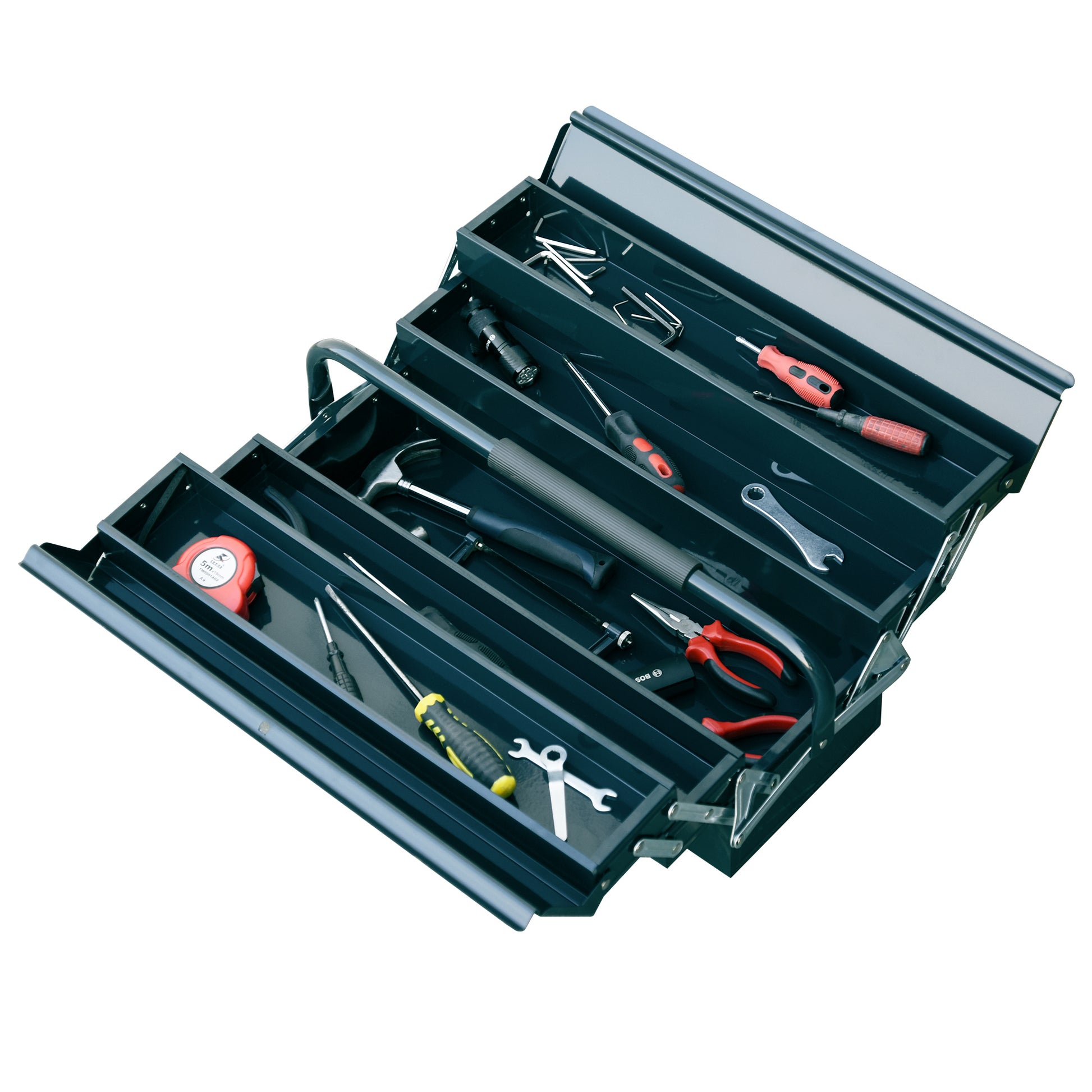 Tool Box Toolbox Assembly Tool Chest Empty Space-saving with 5 Compartments Foldable Stable Steel (SPCC) Dark green 45 x 20 x 34.5 cm