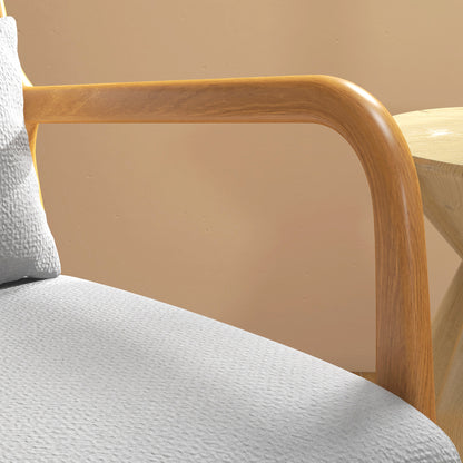 Solid Wood Frame Lounge Chair - Deep Seating - Armrests - Light Gray Velvet Upholstery