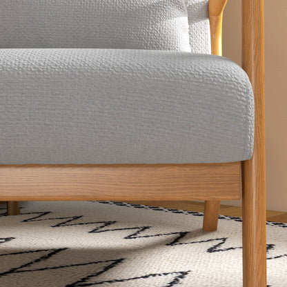 Solid Wood Frame Lounge Chair - Deep Seating - Armrests - Light Gray Velvet Upholstery