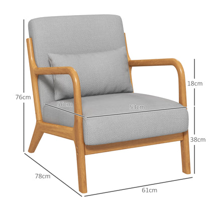 Solid Wood Frame Lounge Chair - Deep Seating - Armrests - Light Gray Velvet Upholstery