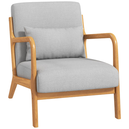 Solid Wood Frame Lounge Chair - Deep Seating - Armrests - Light Gray Velvet Upholstery