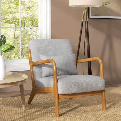 Solid Wood Frame Lounge Chair - Deep Seating - Armrests - Light Gray Velvet Upholstery
