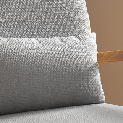 Solid Wood Frame Lounge Chair - Deep Seating - Armrests - Light Gray Velvet Upholstery