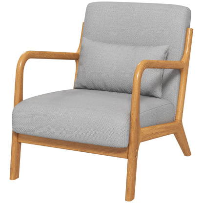 Solid Wood Frame Lounge Chair - Deep Seating - Armrests - Light Gray Velvet Upholstery