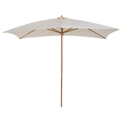 Garden Umbrella 295x200 cm with Wooden Post Bamboo Ribs and Pulley Rectangular Garden Parasol Waterproof for Patio or Terrace Classic Style Cream