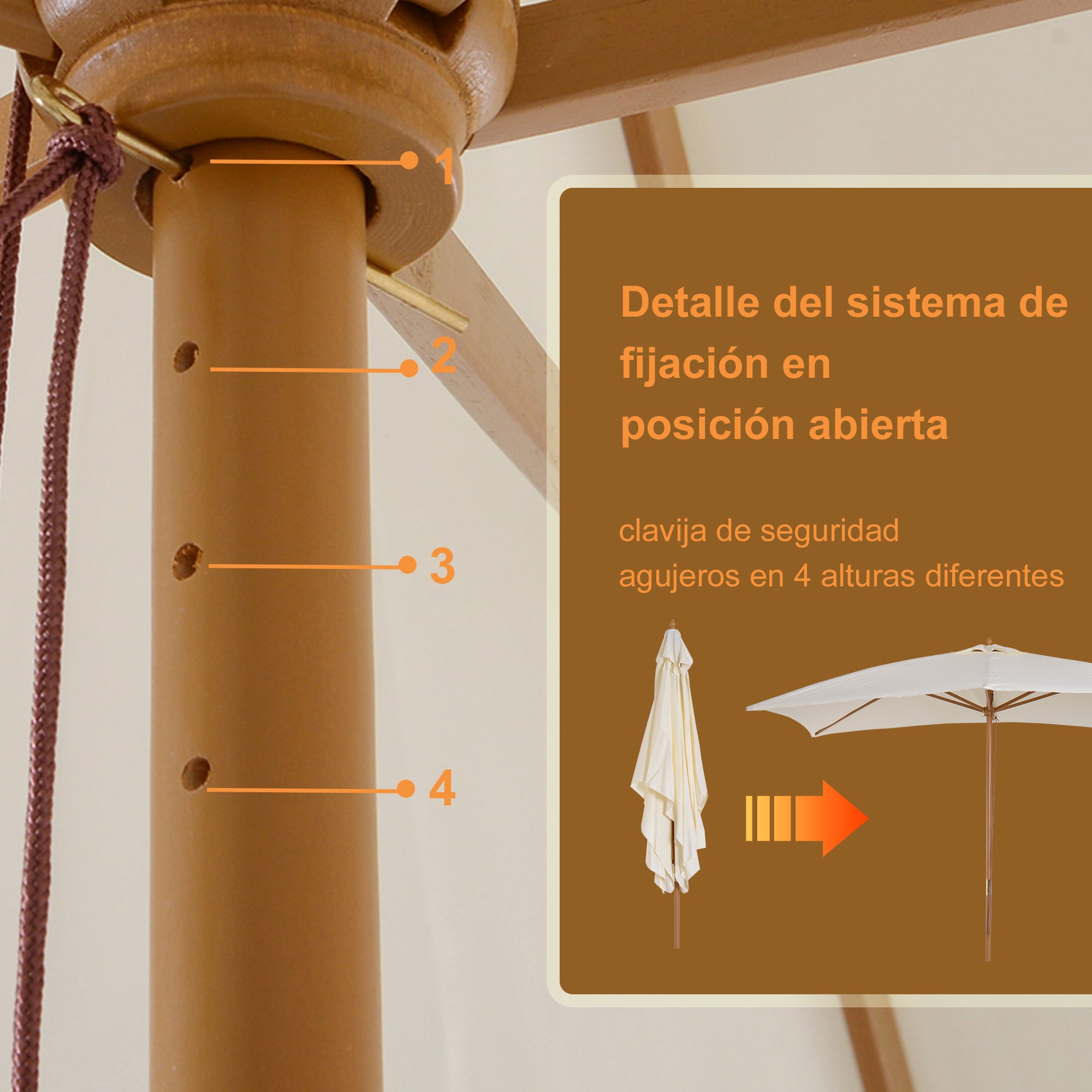 Garden Umbrella 295x200 cm with Wooden Post Bamboo Ribs and Pulley Rectangular Garden Parasol Waterproof for Patio or Terrace Classic Style Cream