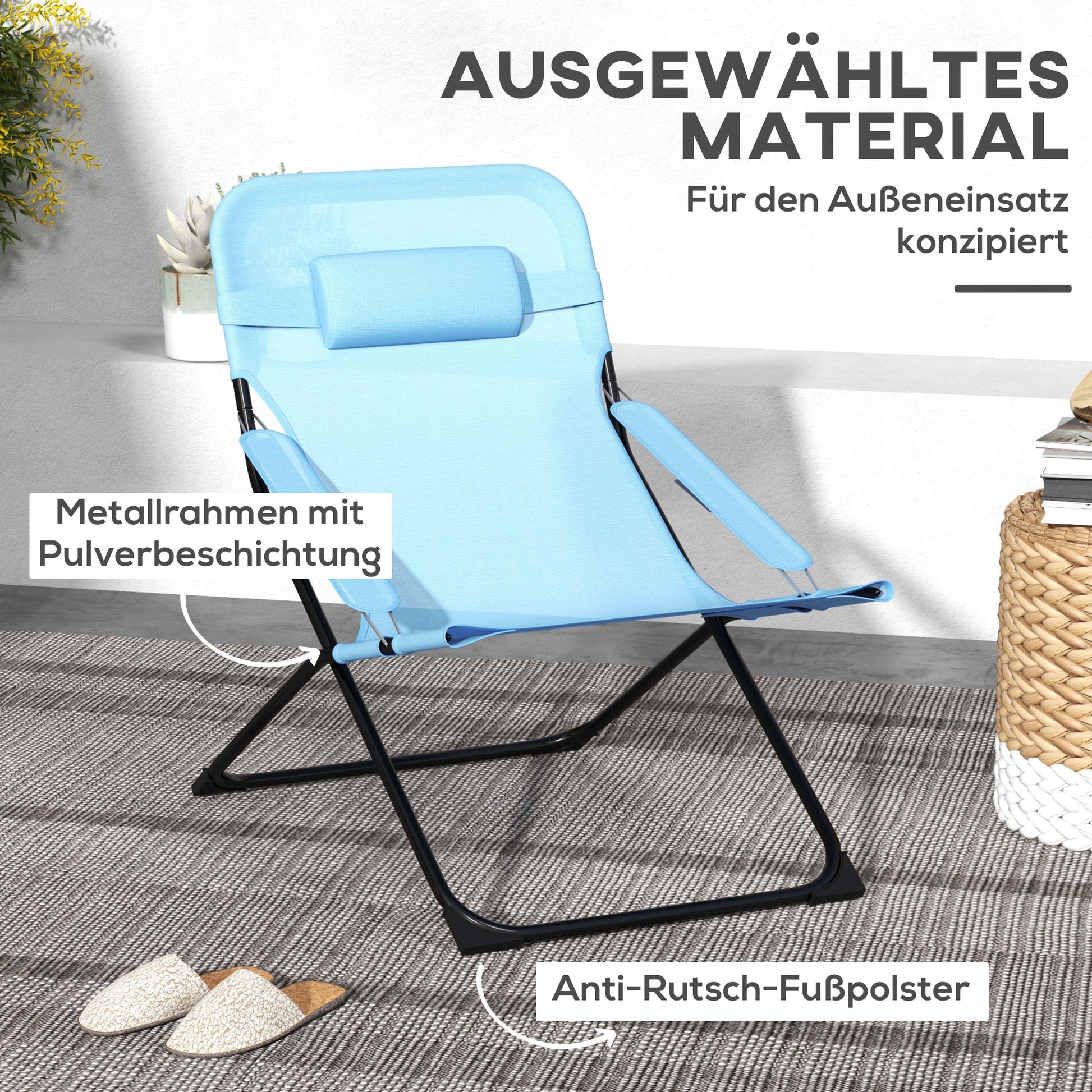 Folding Garden Chair with Adjustable Backrest Camping Chair with Headrest up to 120 kg Load for Garden Balcony Mesh Blue