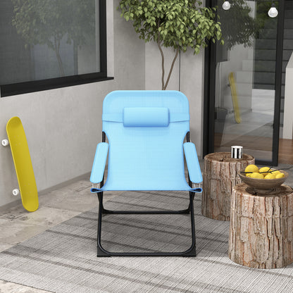Folding Garden Chair with Adjustable Backrest Camping Chair with Headrest up to 120 kg Load for Garden Balcony Mesh Blue