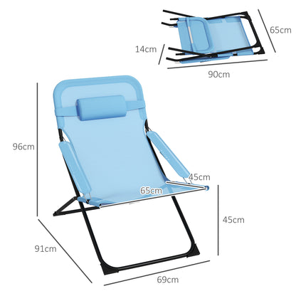 Folding Garden Chair with Adjustable Backrest Camping Chair with Headrest up to 120 kg Load for Garden Balcony Mesh Blue