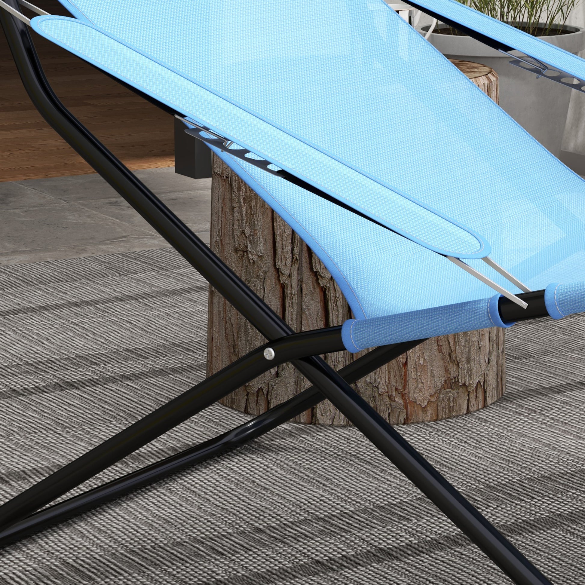 Folding Garden Chair with Adjustable Backrest Camping Chair with Headrest up to 120 kg Load for Garden Balcony Mesh Blue