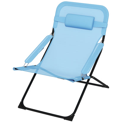 Folding Garden Chair with Adjustable Backrest Camping Chair with Headrest up to 120 kg Load for Garden Balcony Mesh Blue