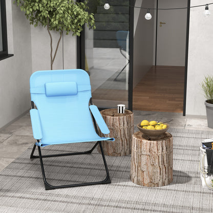 Folding Garden Chair with Adjustable Backrest Camping Chair with Headrest up to 120 kg Load for Garden Balcony Mesh Blue