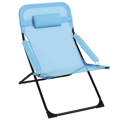 Folding Garden Chair with Adjustable Backrest Camping Chair with Headrest up to 120 kg Load for Garden Balcony Mesh Blue