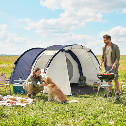 4-Person Tunnel Tent — Separate Living & Sleeping Areas, 3000mm Waterproof, Carry Bag — Navy & Cream