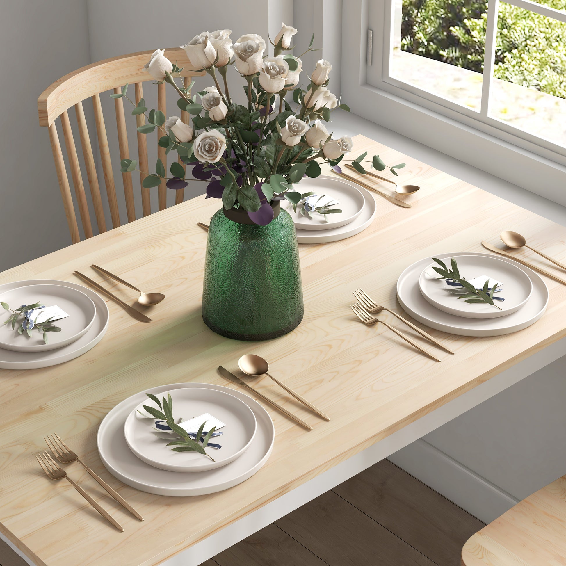 Dining Table, Kitchen Table, Solid Wood Structure, 4 Persons, Dining Table, Vintage Design, 120cm, Natural and White