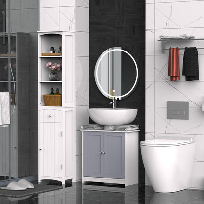 Bathroom Sink Cabinet - sink unit - 2-door cupboard with shelf - dim. 60L x 30W x 60H cm - in gray white wood