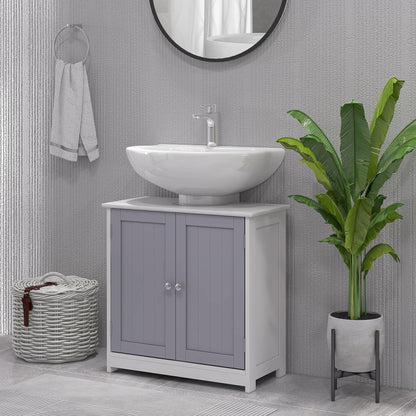 Bathroom Sink Cabinet - sink unit - 2-door cupboard with shelf - dim. 60L x 30W x 60H cm - in gray white wood