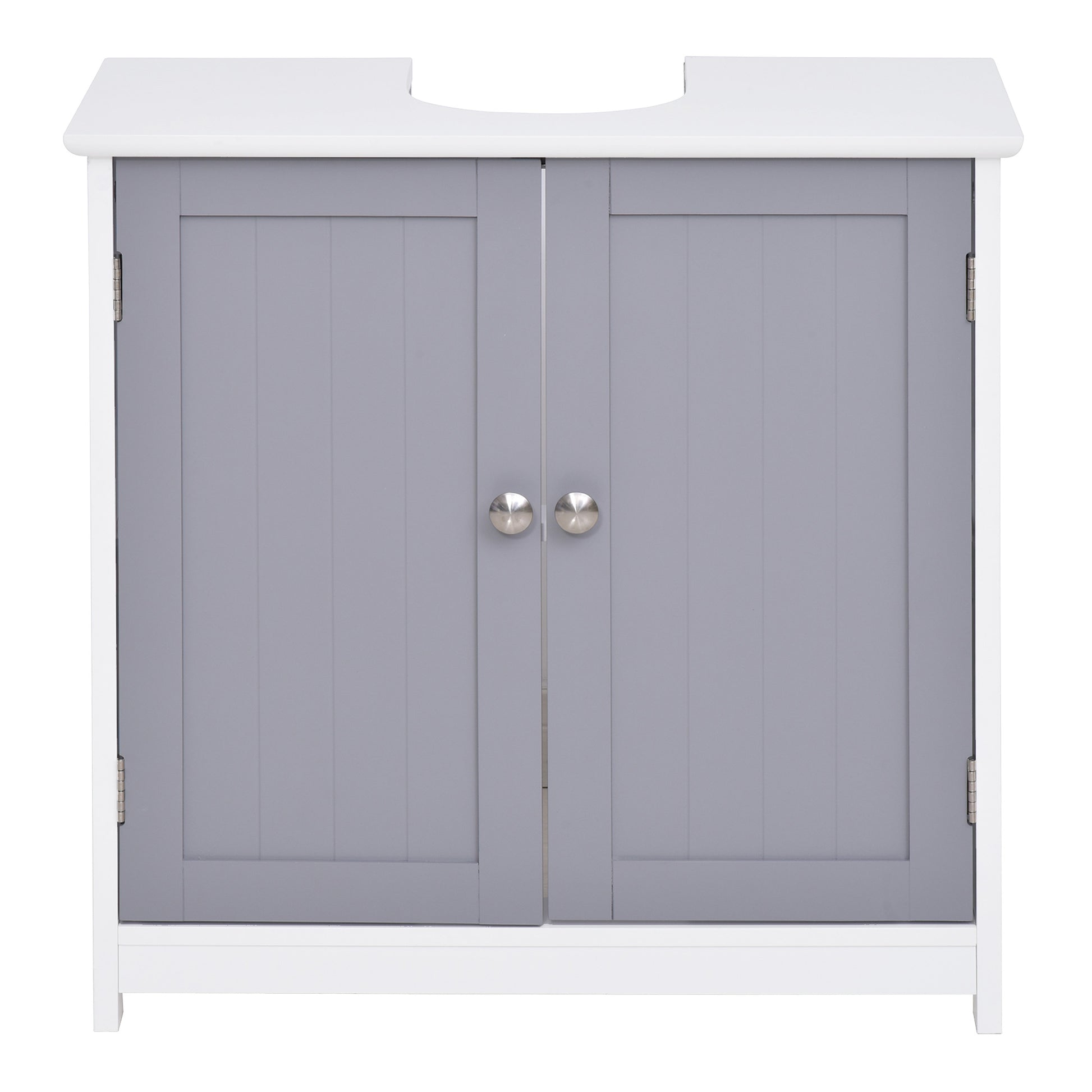 Bathroom Sink Cabinet - sink unit - 2-door cupboard with shelf - dim. 60L x 30W x 60H cm - in gray white wood
