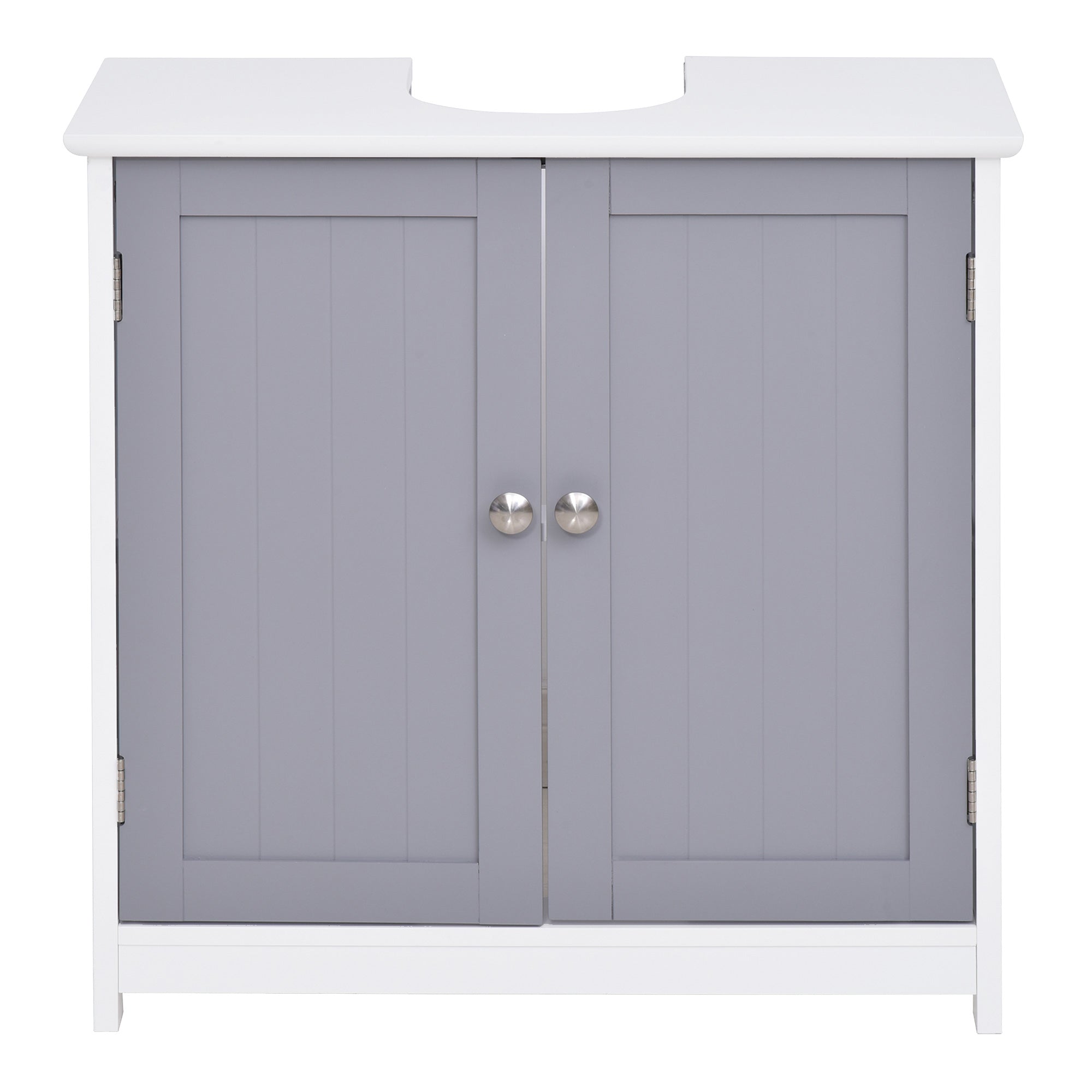Bathroom Sink Cabinet - sink unit - 2-door cupboard with shelf - dim. 60L x 30W x 60H cm - in gray white wood