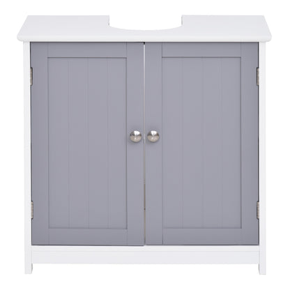 Bathroom Sink Cabinet - sink unit - 2-door cupboard with shelf - dim. 60L x 30W x 60H cm - in gray white wood