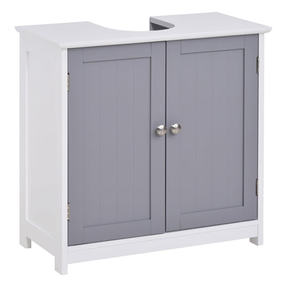 Bathroom Sink Cabinet - sink unit - 2-door cupboard with shelf - dim. 60L x 30W x 60H cm - in gray white wood