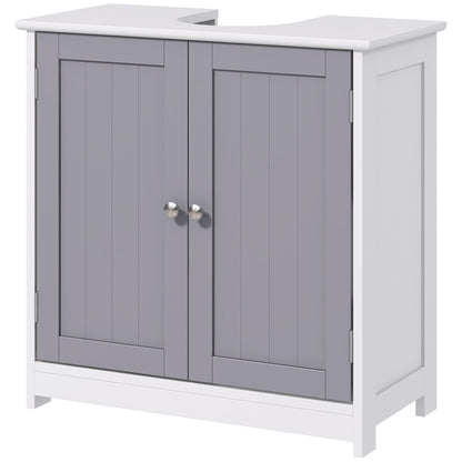 Bathroom Sink Cabinet - sink unit - 2-door cupboard with shelf - dim. 60L x 30W x 60H cm - in gray white wood