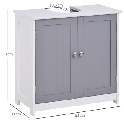 Bathroom Sink Cabinet - sink unit - 2-door cupboard with shelf - dim. 60L x 30W x 60H cm - in gray white wood