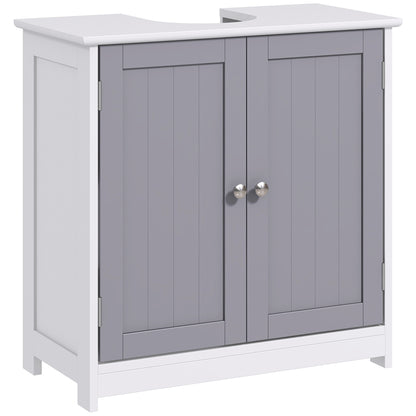 Bathroom Sink Cabinet - sink unit - 2-door cupboard with shelf - dim. 60L x 30W x 60H cm - in gray white wood