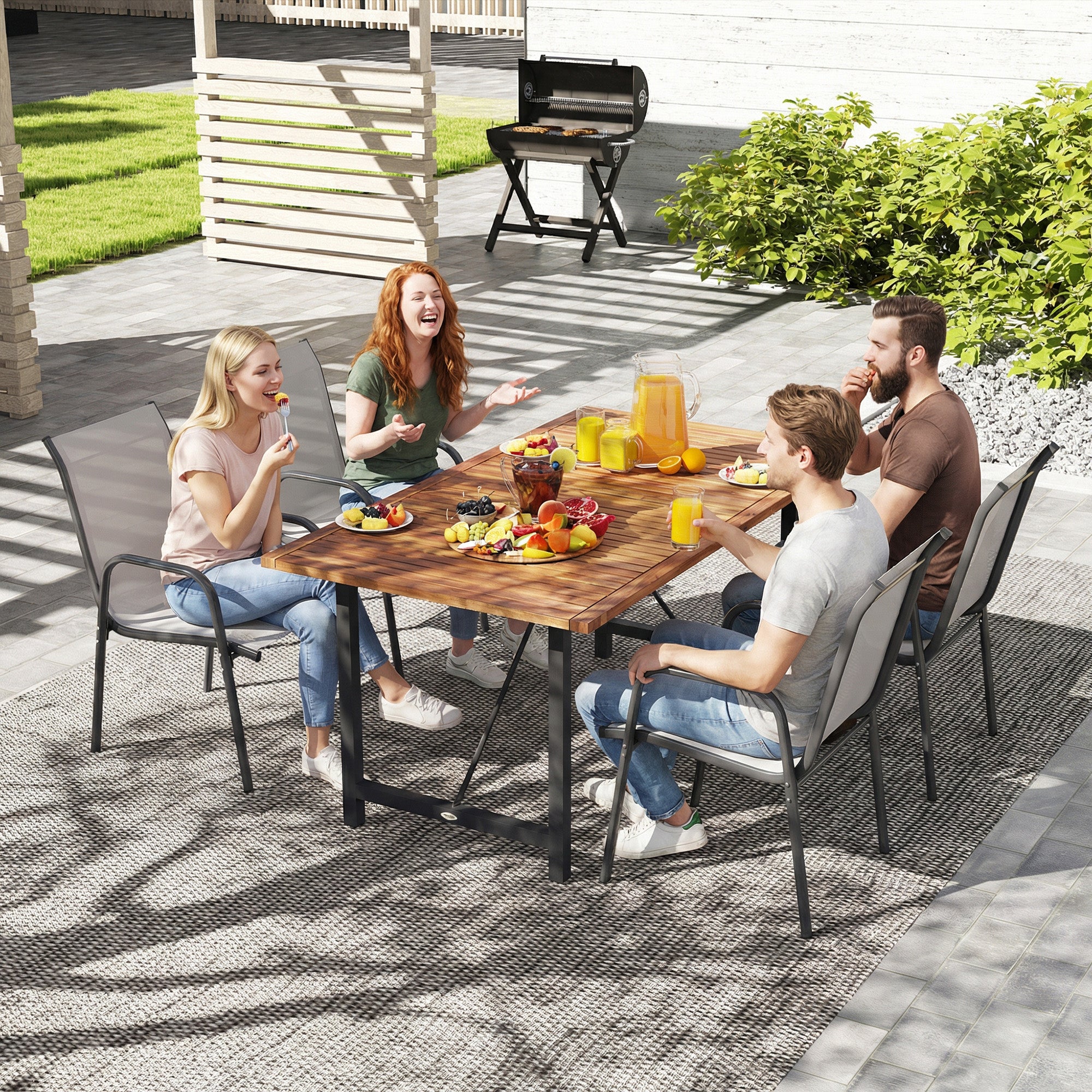 Garden Chairs 4-Piece Set — Stackable Patio Chairs with Breathable Backrest, Armrests, Weather-Resistant, 265 lb Capacity, Stackable for Garden/Balcony/Terrace — 20.1 x 27.2 x 34.3 in — Light Gray