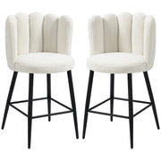 Bar Stools, Set of 2, High Chairs, looped wool effect fabric, steel frame, height 65 cm, with backrest and footrest, easy assembly, high kitchen seat, cream black