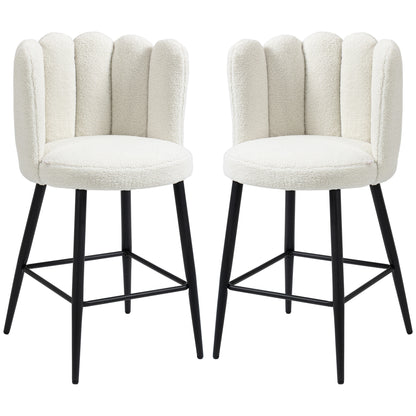 Bar Stools, Set of 2, High Chairs, looped wool effect fabric, steel frame, height 65 cm, with backrest and footrest, easy assembly, high kitchen seat, cream black