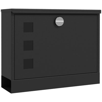 Letterbox with Newspaper Compartment, Metal Mailbox with 2 Keys, Wall-Mounted Mailbox with Viewing Window, Water-Resistant, 36.5 x 11.5 x 29 cm, Black