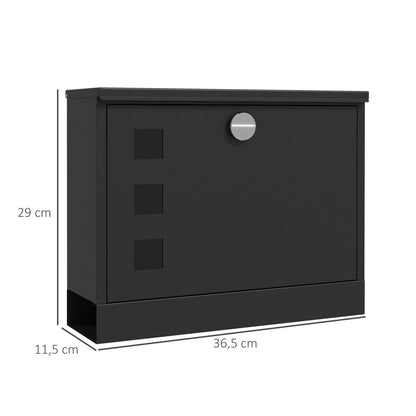 Letterbox with Newspaper Compartment, Metal Mailbox with 2 Keys, Wall-Mounted Mailbox with Viewing Window, Water-Resistant, 36.5 x 11.5 x 29 cm, Black