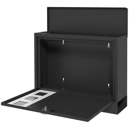 Letterbox with Newspaper Compartment, Metal Mailbox with 2 Keys, Wall-Mounted Mailbox with Viewing Window, Water-Resistant, 36.5 x 11.5 x 29 cm, Black