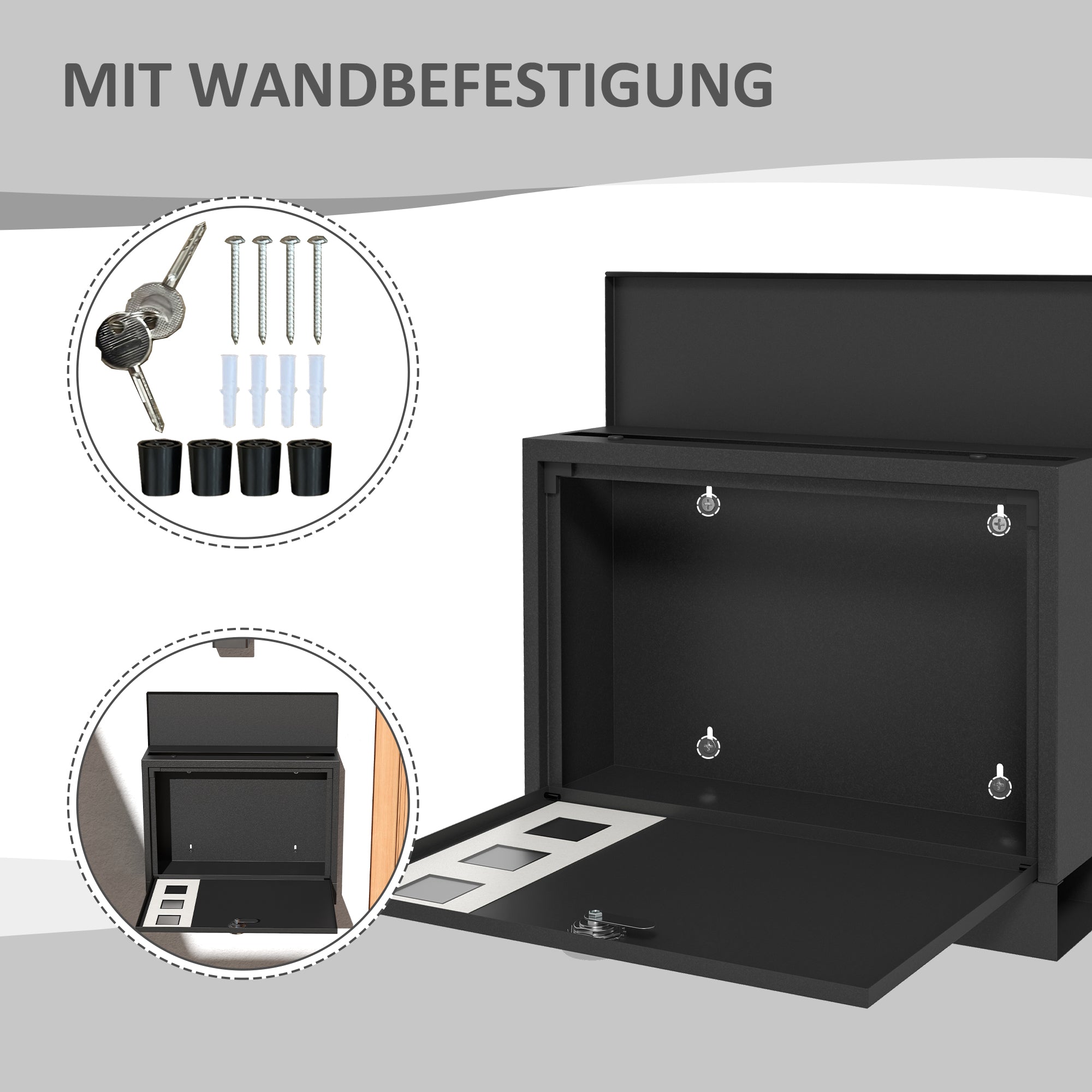 Letterbox with Newspaper Compartment, Metal Mailbox with 2 Keys, Wall-Mounted Mailbox with Viewing Window, Water-Resistant, 36.5 x 11.5 x 29 cm, Black