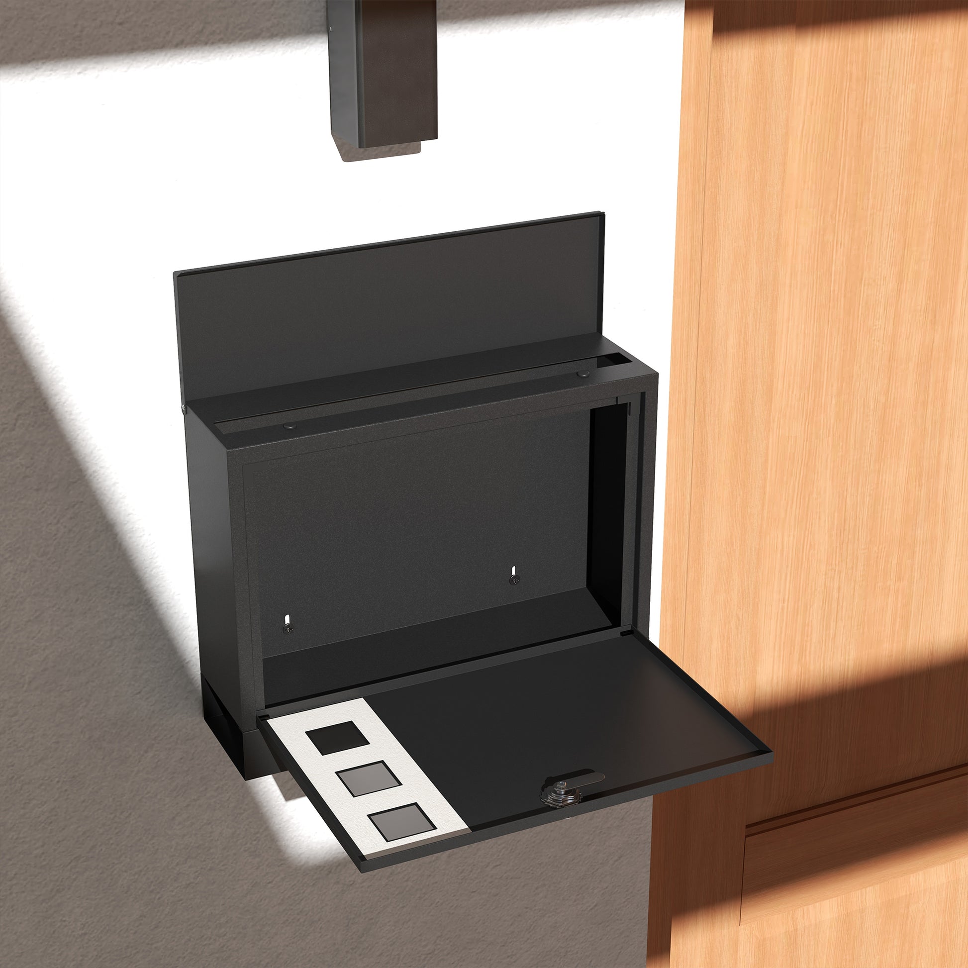 Letterbox with Newspaper Compartment, Metal Mailbox with 2 Keys, Wall-Mounted Mailbox with Viewing Window, Water-Resistant, 36.5 x 11.5 x 29 cm, Black