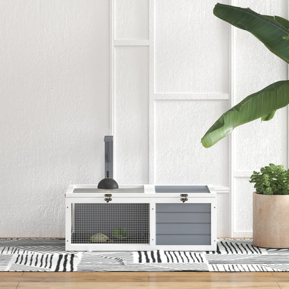 Turtle Enclosure, outdoor wooden land turtle house with lamp stand, 2 sliding trays, cage for land turtles, rabbits, and small animals - dimensions 81 x 48 x 31.5 cm, light gray