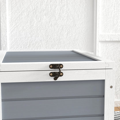 Turtle Enclosure, outdoor wooden land turtle house with lamp stand, 2 sliding trays, cage for land turtles, rabbits, and small animals - dimensions 81 x 48 x 31.5 cm, light gray