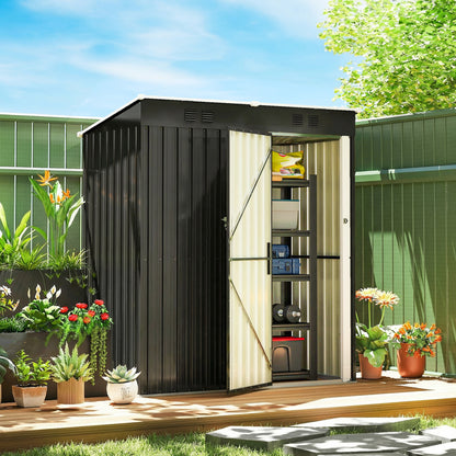 Outdoor Metal Garden Shed 1.37 m², 163 x 90 x 179 cm (64.2 in x 35.4 in x 70.5 in) – Lockable Door, Ventilation Slots, Tool Storage, Dark Gray