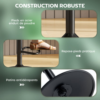 Set of 2 Bar Stools, Swivel Bar Chairs with Adjustable Height, High Kitchen Chairs with Backrest and Footrest, Steel Frame, Green