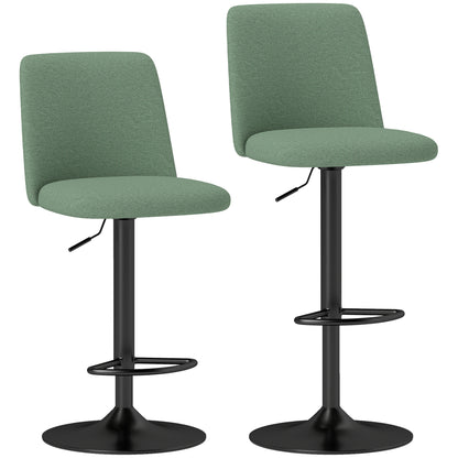 Set of 2 Bar Stools, Swivel Bar Chairs with Adjustable Height, High Kitchen Chairs with Backrest and Footrest, Steel Frame, Green