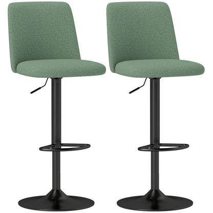 Set of 2 Bar Stools, Swivel Bar Chairs with Adjustable Height, High Kitchen Chairs with Backrest and Footrest, Steel Frame, Green