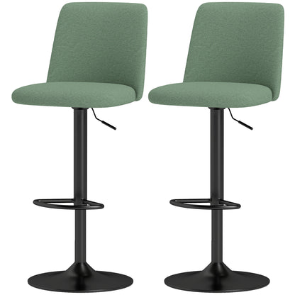 Set of 2 Bar Stools, Swivel Bar Chairs with Adjustable Height, High Kitchen Chairs with Backrest and Footrest, Steel Frame, Green